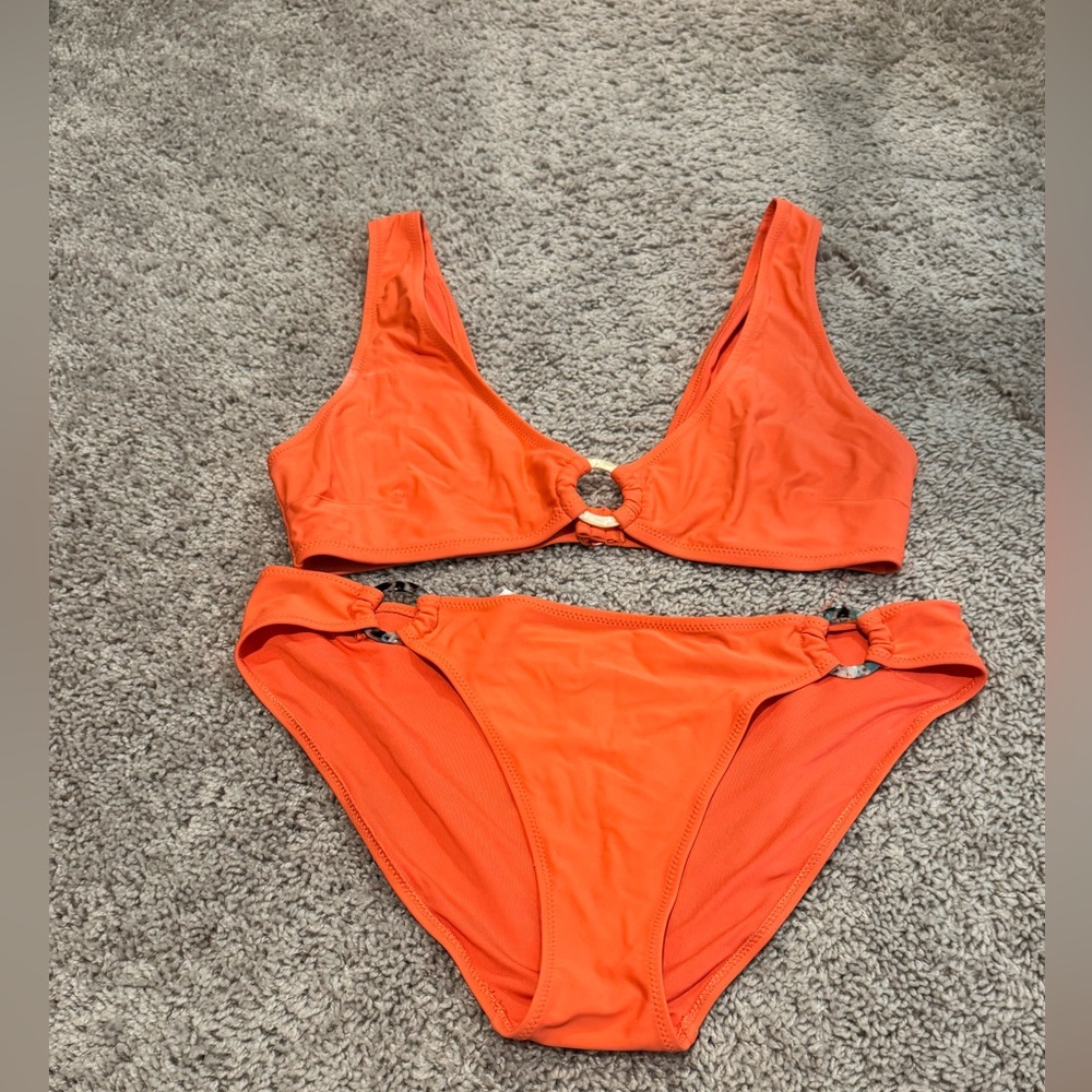 Bright Orange Ring-Accent Bikini Set
